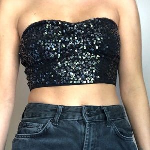 Thrifted Express Black Sequins Bandeau